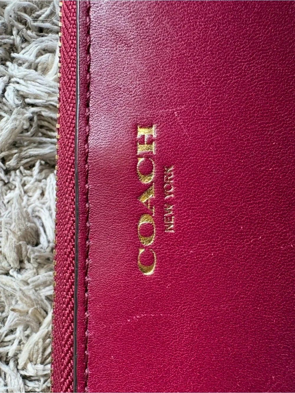 Coach Dark Red Pink Zip-Around Leather Wallet